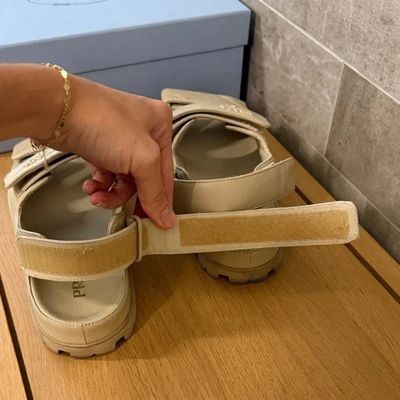 Prada PADDED LEATHER SANDALS / Nappa Double Strap Tan Sandals / IT 38 Camel - Picture 8 of 16